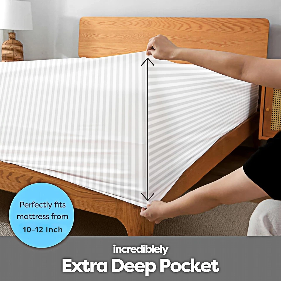 100% Egyptian Cotton Extra Deep Full Fitted Sheet Luxury Bed Sheets Double King - Image 3 of 4