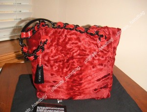 chanel red fur bag
