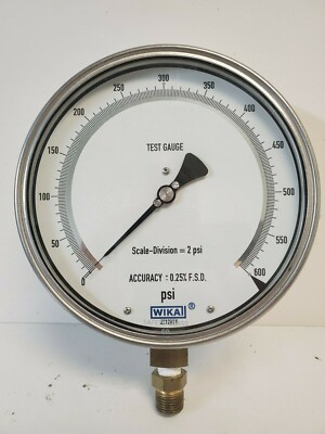 GUARANTEED! WIKA 3/8'' BOTTOM CONNECTION 0-600PSI TEST GAUGE 2212N1Y