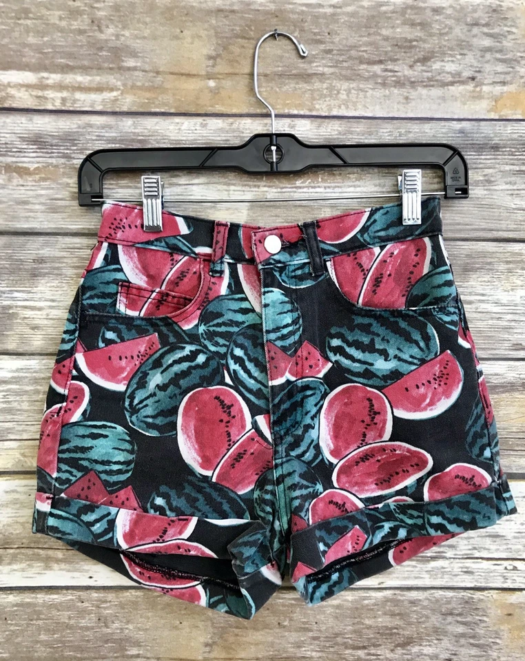 American Apparel High Waisted Denim Shorts Watermelon Print 26/27 - Image 3 of 4