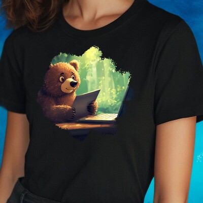 Women's Cartoon Bear Computer Print Cotton T-Shirt Size S to 3XL