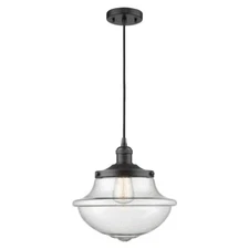 Innovations Large Oxford Mini Pendant, Amber/Black/Seeded School - 201C-BK-G544