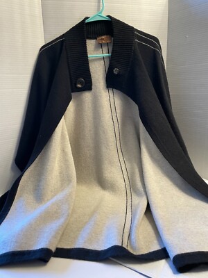 Kerisma Angora Wool Blend Button Black Wrap Poncho Cape Sweater Size O/S