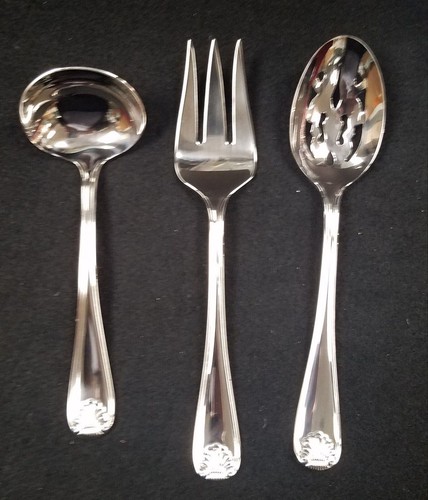 GORHAM Shell Stainless Serving Fork Pierced Spoon Gravy Ladle 18/8 Set/3 - Picture 2 of 4