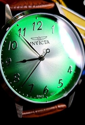 Invicta Mens 43mm Celestial Green/Leather Sunray Quartz Watch -New SHARP! 50457