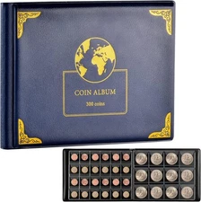 Coin Collection Supplies Holder Book for Collectors, 300 Pockets Blue 
