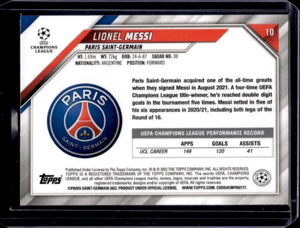 2021 Topps UEFA 1st Edition Lionel Messi #10 PSG - Image 2 of 2