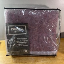 Vtg Encee Wool Blanket Twin Full Purple 100 Virgin Wool Satin Trim USA Made