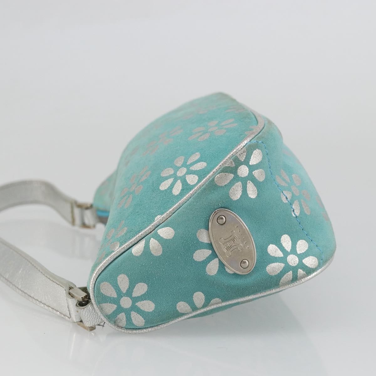 CELINE Accessory Pouch Suede Light Blue Silver Auth BAZ625A — image 4
