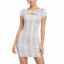 GUESS Snake Print Bodycon Mini Dress Small Gray Cutout Stretch Night Out