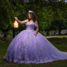 Lilac Quinceanera Dresses Off Shoulder Lace Sequins Applique Ball Gowns Sweet 16
