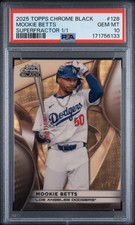 Marketplace image: 2025 Topps Chrome Black Mookie Betts #128 Superfractor /1 PSA 10