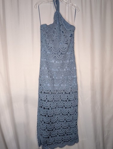 Nectar Clothing Blue Crochet Halter Midi Dress Size M
