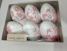 Laura Ashley 6ct White Pink Egg Embroidered Easter Spring NEW