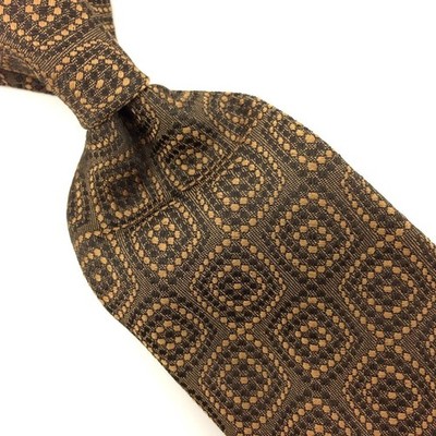 Countess Mara Tie Mustard Gold Linked Dots Squares Silk Necktie Woven Logo  #I23