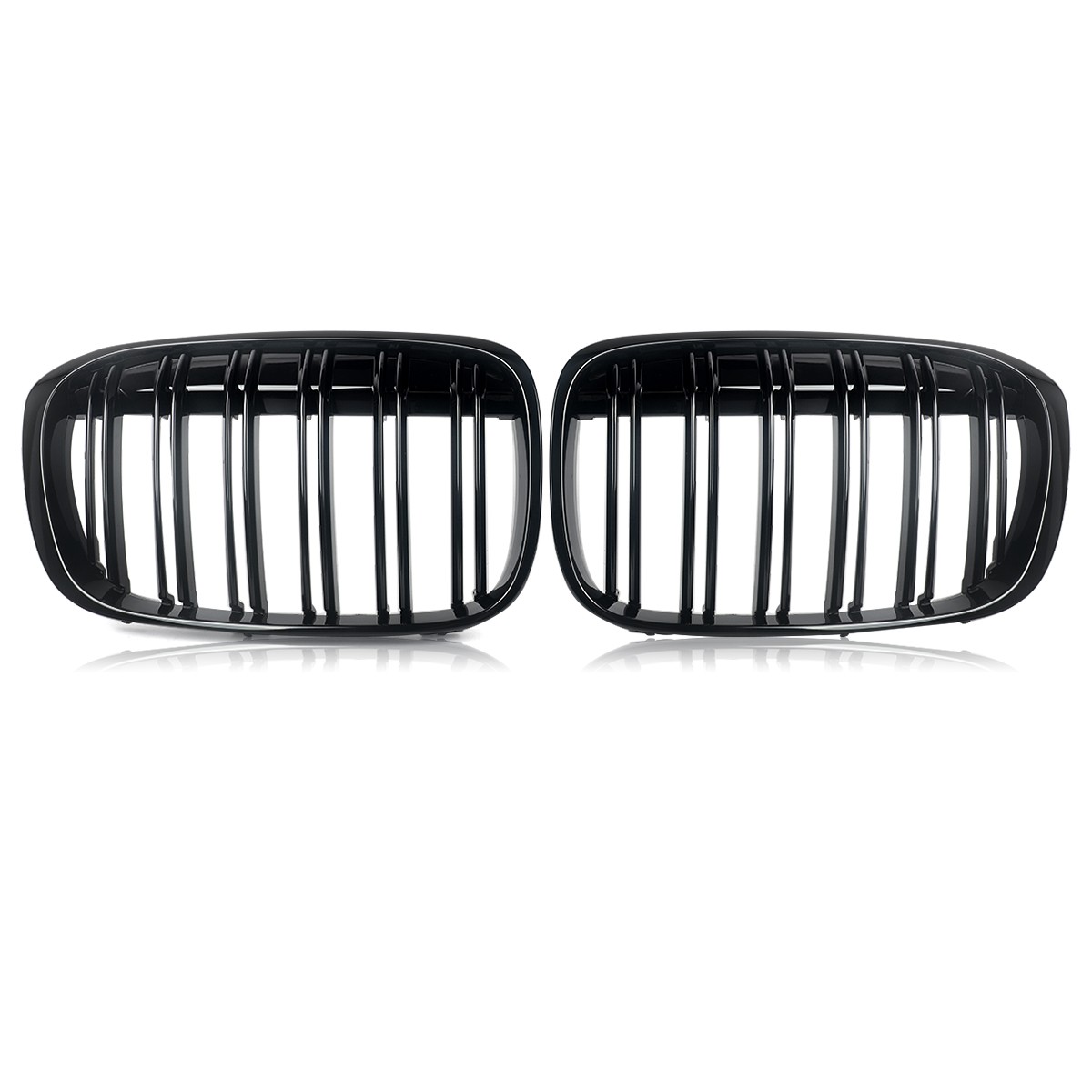 Glossy Black Dual Slats Front Kidney Grille Grill For 2016-2019 BMW X1 F48 F49