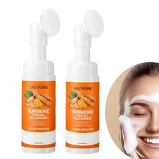 Turmeric Facial Cleanser with Brush – Brightening Face Wash Foam, Lemon Extract