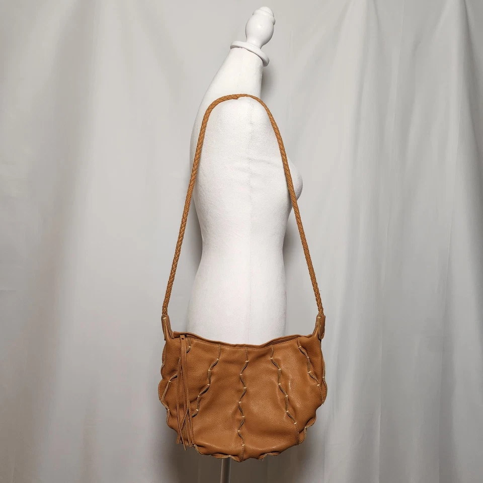 FATTO A MANO By Carlos Falchi Leather Crecent Moon Whip Stitch Hobo Sling Bag - Image 2 of 4