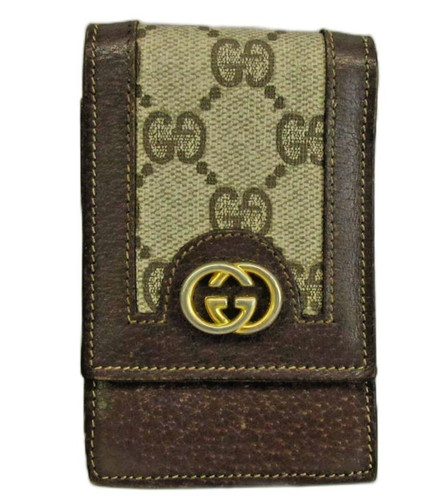 GUCCI Old Gucci Cigarette Case Multi-purpose Pouch GG Plus PVC Leather Brown