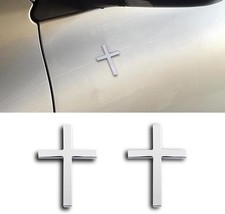 2PCS 3D Metal Cross Emblem Stickers, 2.5" 1.8" Car Accessories Cross Silver