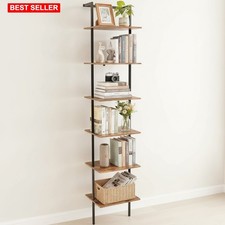 Ladder Shelf 6-Tier 77 In Wall Mounted Rustic Brown Metal Frame Sturdy Storage