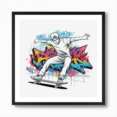 Graffiti Skateboarder 1 Kunstdruck gerahmt Wandbild Poster Leinwanddruck Bild
