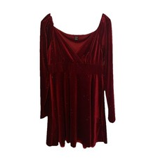 SHEIN RED VELVET GLITTER SPARKLES LONG SLV SZ XL CRISS CROSS CHEST