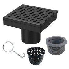RELN 4x4 Matte Black Stainless Steel Square Shower Drain Cover Grate 2" Outlet