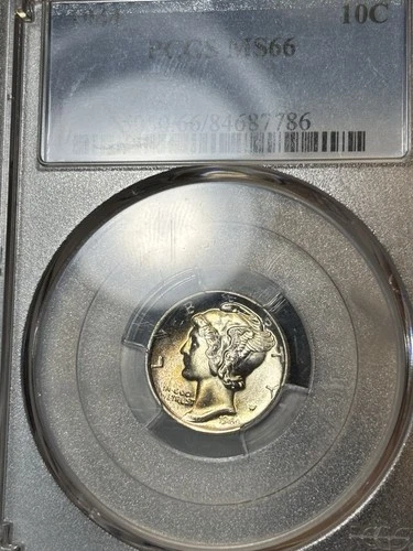 1944 PCGS MS66 Mercury Dime 10c, Superb Gem, Stunning Dual Sided Gold Toned, PQ!