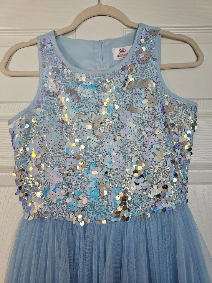 Justice Girls Blue Dress Sequins & Tulle Multi Layer Bottom Size 18 NWT  - Image 2 of 4