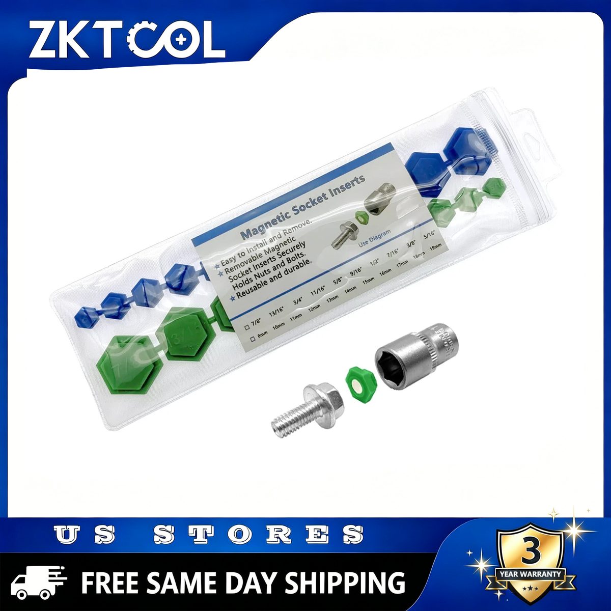 ZKTOOL 21Pcs Magnetic Socket Inserts Tool Set SAE and Metric 8