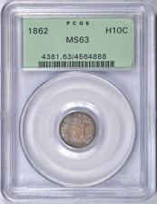 1862 SEATED LIBERTY HALF DIME PCGS MS63 OGH NICE COIN