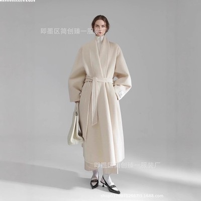 Women Mid Length Wool Coat Winter New Overcoat Cashmere with Belted Long Jacket