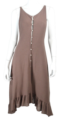 ALAIA Taupe Brown Knit Button-Front Ruffle Hem Sleeveless Midi Dress 42