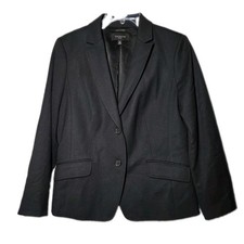 TALBOTS Womens Size 12P Wool Blend Black Blazer Jacket Italian Flannel