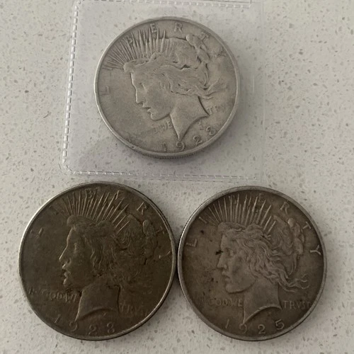 Lot of 3 Silver Peace Dollars Vf Condition