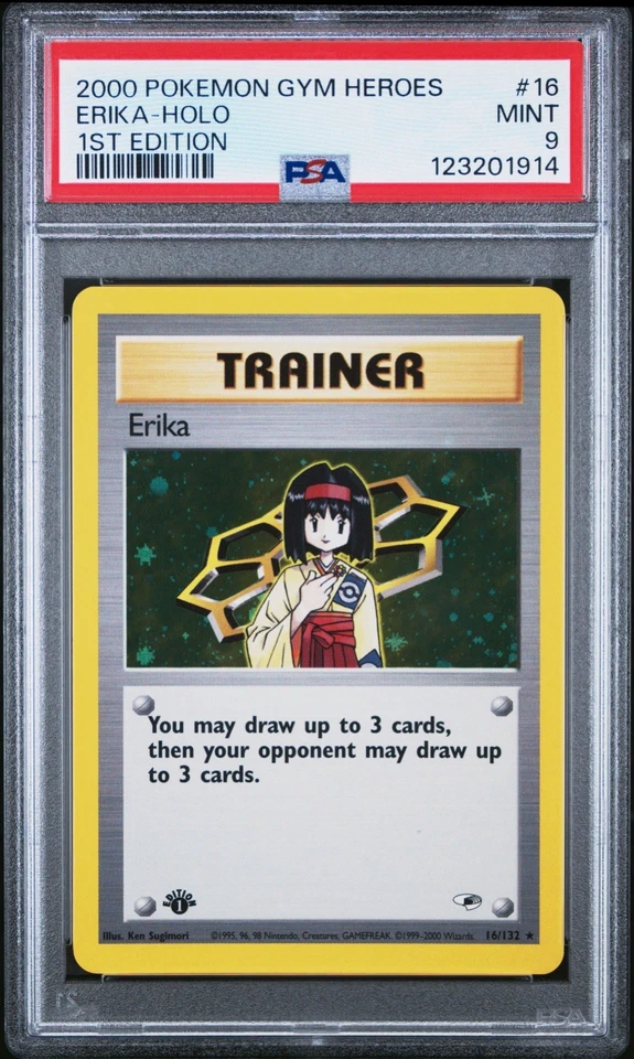 1st Edition Erika Holo 16/132 - Gym Heroes - PSA 9 MINT - Image 3 of 4