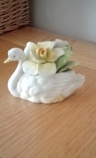 Vintage Swan & Flower Posy Ornament Bone China