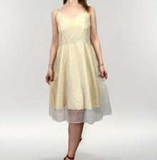 Sparkling Glitter Yellow Evening Dress uk 14-16 A Line Lined Geometric Sleeveles