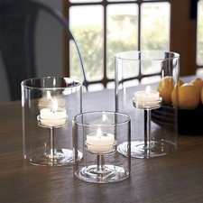 Set of 3 Cylinder Glass Decorative Hurricane Candle Holder Size.01, Clear