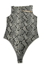 SKIMS Cling Matte Boatneck Bodysuit in Metallic Chrome Snakeskin Size XS