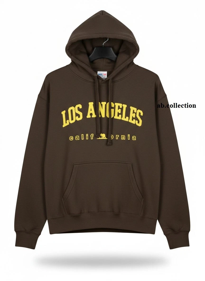 Los Angeles CA Bear Pullover Hoodie Letter Graphic Long Sleeve Unisex Adults