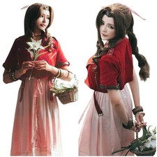 FF VII FF7 Aerith Gainsborough Cosplay Dress Coat Skirt Pendant Uniform Women US