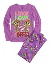 NWT Justice Girls Love Peace BFFs Christmas 2pc Pajamas Sleep Set 6/7 NEW