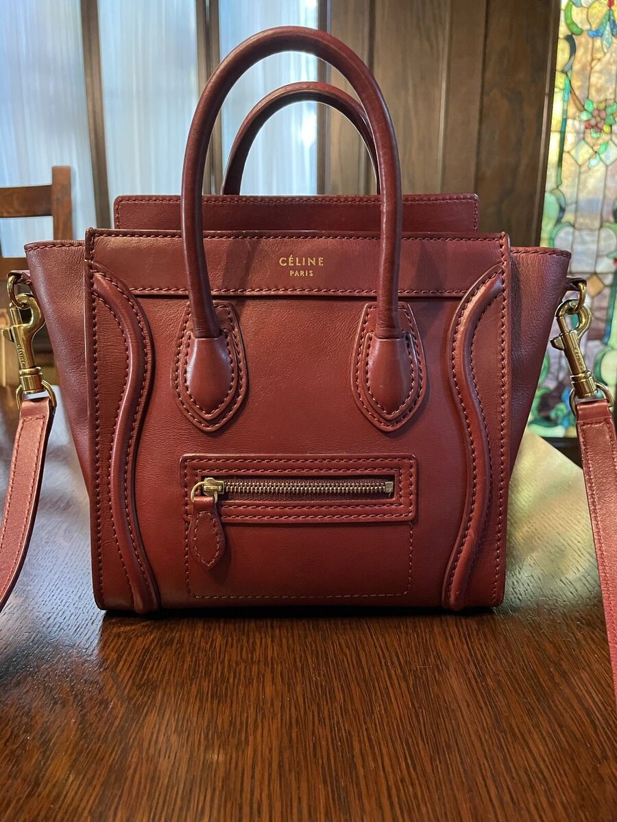 Rare CELINE NANO LUGGAGE BAG TOTE Handbag Burgundy Red Gorgeous