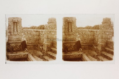 Asiatische Ruinen Frau Mode Frankreich Foto Stereo Glasplatte Vintage um 1930