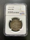 1963 D FRANKLIN HALF DOLLAR NGC MS-63 FBL - UNCIRCULATED - CERTIFIED SLAB - 50C
