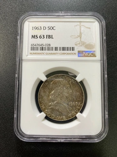 1963 D FRANKLIN HALF DOLLAR NGC MS-63 FBL - UNCIRCULATED - CERTIFIED SLAB - 50C