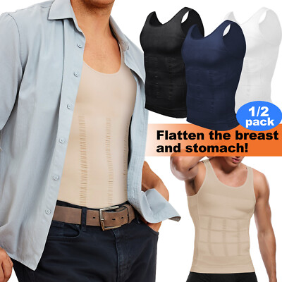 2X Gynäkomastie Moobs Compression Vest Shirts Mens Tank Top Abnehmen Body Shaper