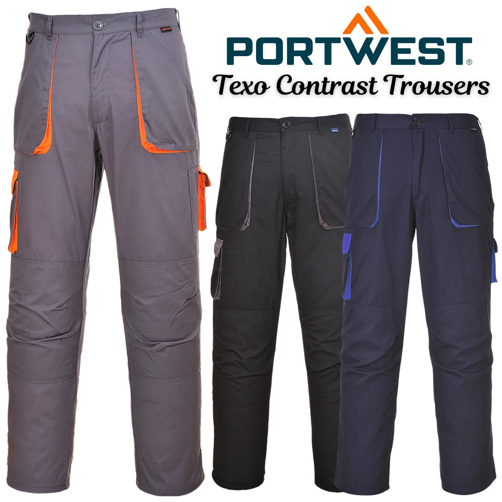 Portwest Texo Contrast Trousers Knee Pad Multi Pockets Safety Workwear Pant TX11